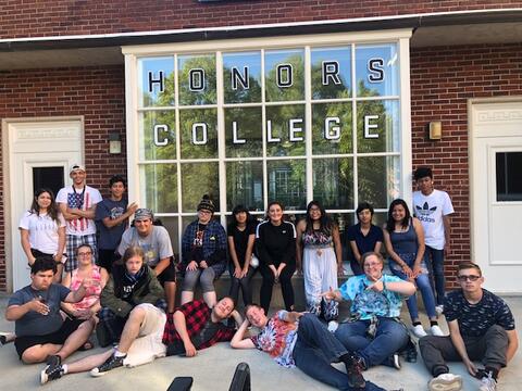 Students in front of the Honors College